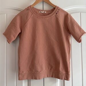 AMO‎ Women's Raglan Pullover Sweatshirt Short Sleeve Size S Vintage Rose Pink